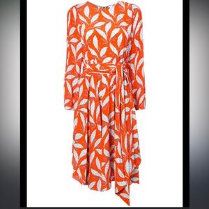 DIANE VON FURSTENBERG $598 Waist Tie Draped  Midi In Mason Vermillion 8 NWT
